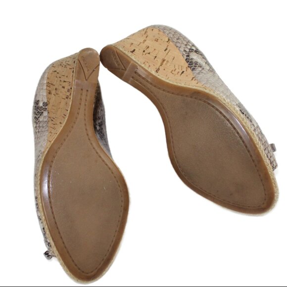 Prada Beige Taupe Gray Python Leather Cork Wedge Peep-Toe, Size 36.5 (US 6.5) - Picture 9 of 9